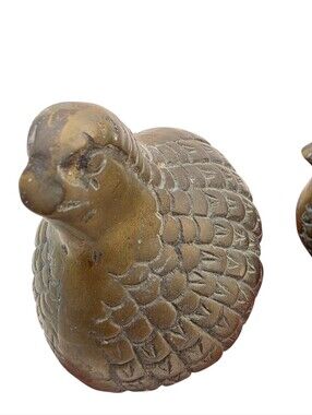 Pair of Vintage Solid Brass Quail Partridge Bird Figurines Sculptor